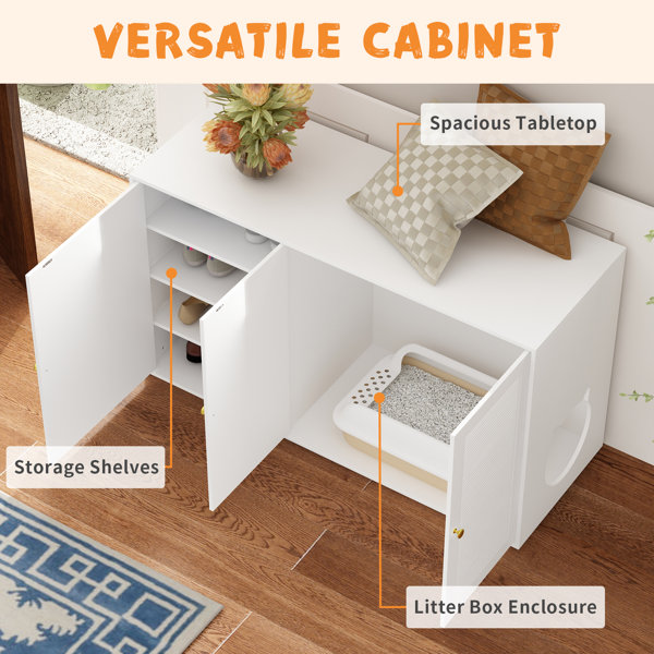 Tucker Murphy Pet™ Black Three Door Cat Litter Box Enclosure With 4 Shelves & Reviews Wayfair